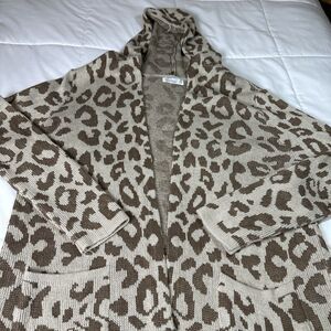 89th & Madison Women’s Large Brown Leopard Print Long Sweater Cardigan Duster